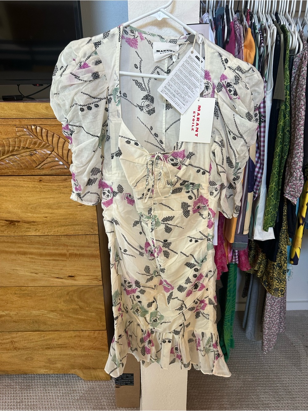 Isabel Marant Cream Mini Dress with Pink & Green Floral Print